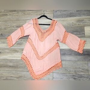 Boston Proper Coral Crochet Accent Tunic Size Xlarge